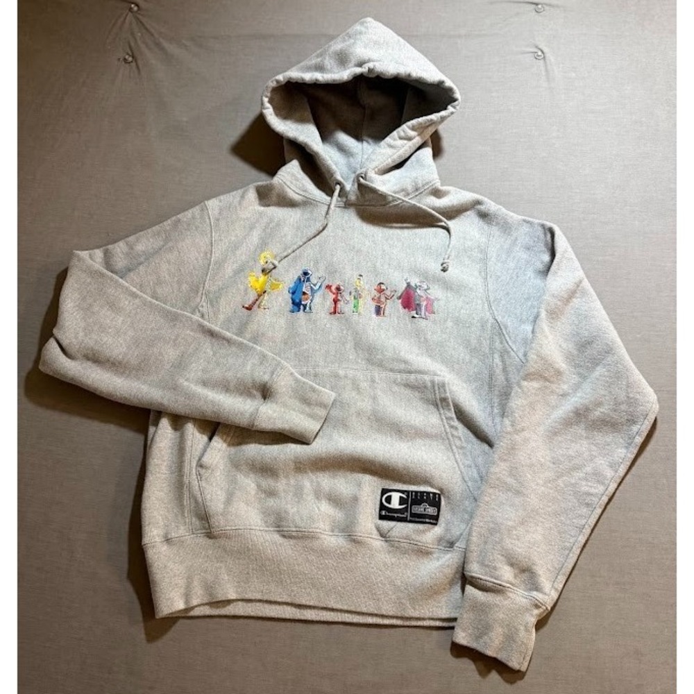 Champion x Sesame Street Sweatshirt Adult S Gray Pullover Long Sleeves Hoodie